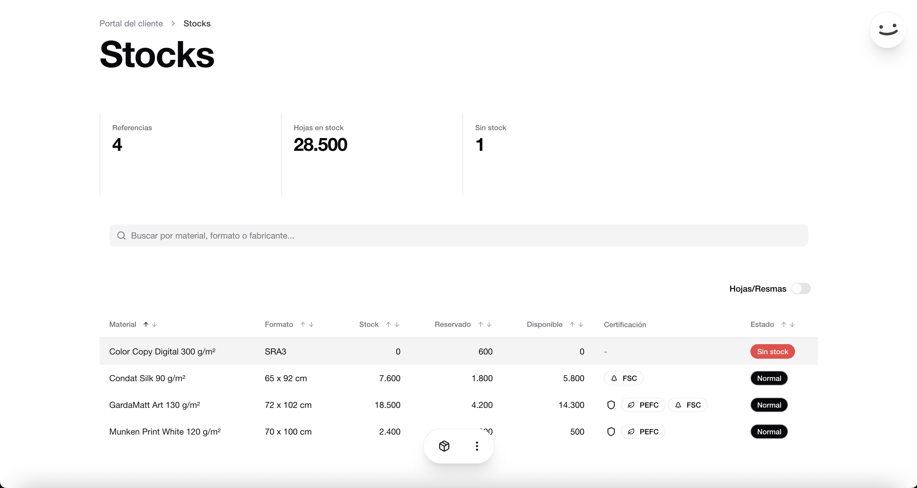 Listado general de stocks y referencias en stock.Arlequinapp